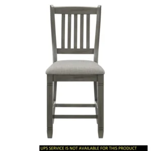 34f6e4cc08c8462597b432866965dac6-goods 2pcs Antique Gray Finish Counter Height Dining Chairs Set - Upholstered Seats with Gray Textured Fabric, Heavy-Duty 250 Weight Capacity, Classic Wood Frame Table Chairs for Breakfast Nook