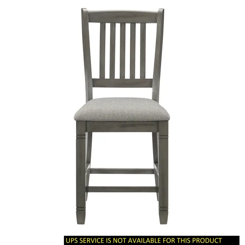 2pcs Antique Gray Finish Counter Height Dining Chairs Set - Upholstered Seats with Gray Textured Fabric, Heavy-Duty 250 Weight Capacity, Classic Wood Frame Table Chairs for Breakfast Nook