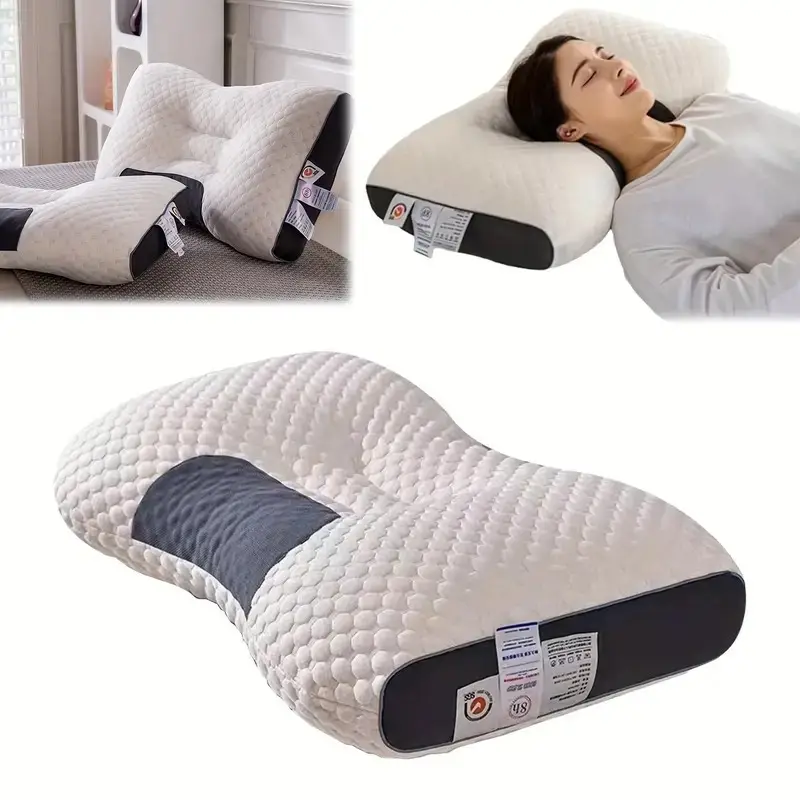 1pc/2pcs Knitted Cervical Vertebra Protection Pillow, 9-Hour Support 1100G Filling Upgraded Version, Ergonomic Orthopedic for Sleeping Massage and Spinal Alignment, Hypoallergenic Removable Washable Cover, Moisture Absorption Breathable, Household Bedroom Decorative Pillow,Household Pillow Moisture Absorption Breathable Bedding Living Room Bedroom Decorative Pillow, All-Season White Neck Pillows for Gift Giving - Image 2